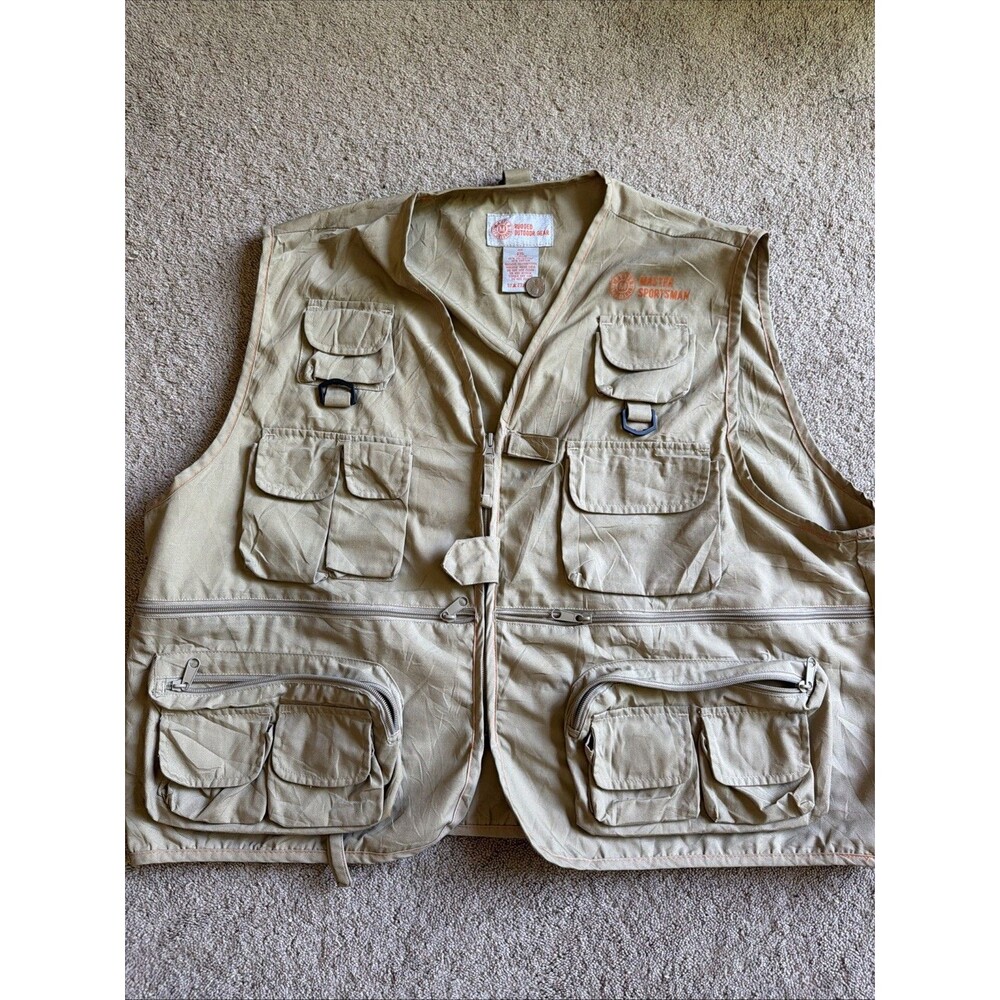 Master Sportsman Men’s 2XL FLY FISHING VEST Khaki Zip Pockets Cotton